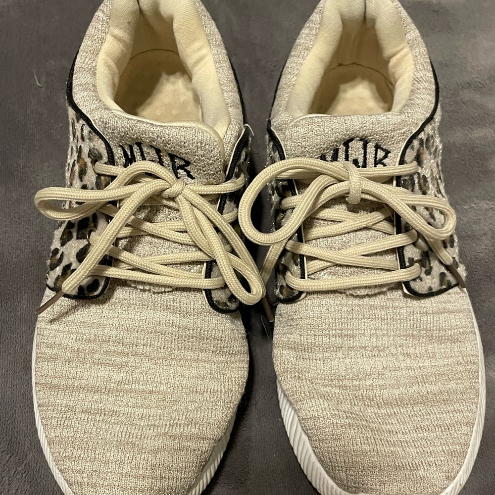 Marleylilly Beige Leopard Print Women's Sneakers